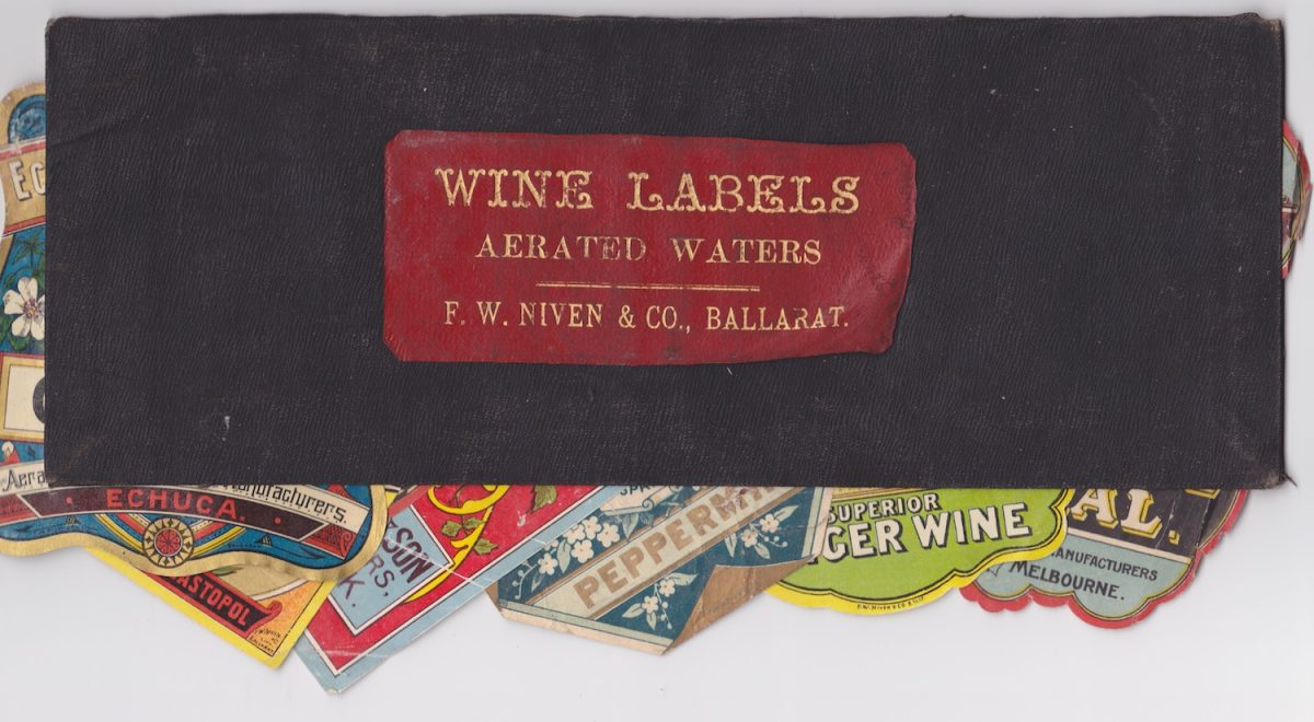 Niven Ballarat Wine Aerated Water Labels Leather Folder Antique Lithography