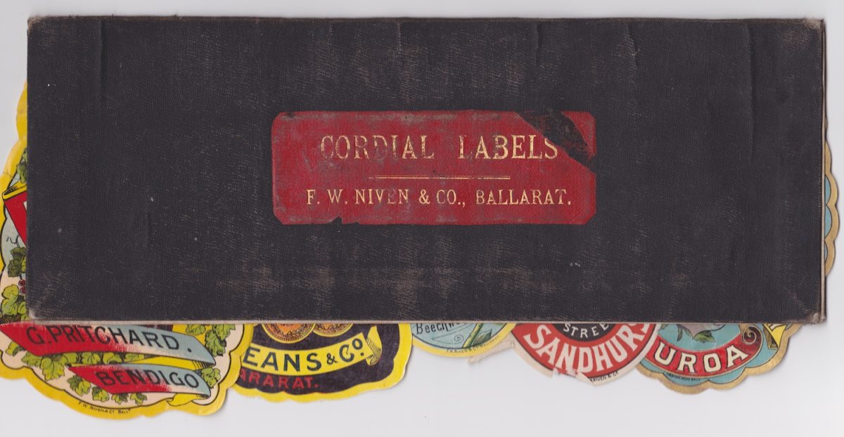 Niven Ballarat Cordial Labels Leather Folder Antique Lithography Printing