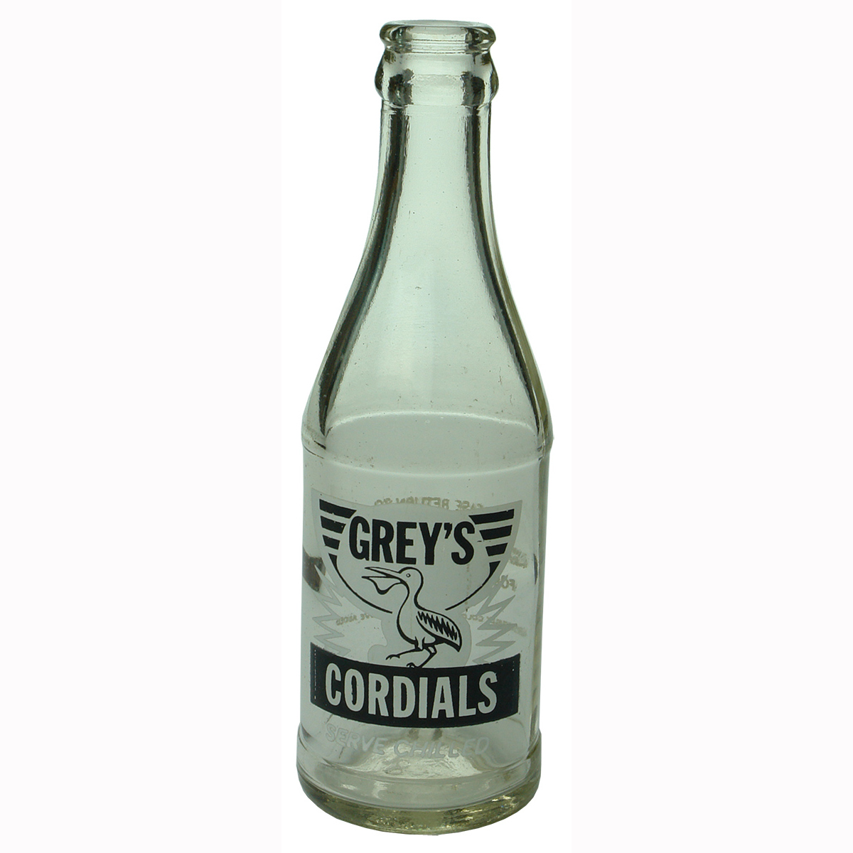 Ceramic Label Crown Seal. Grey's Cordials Smithton. Pelican. 6 oz. (Tasmania)