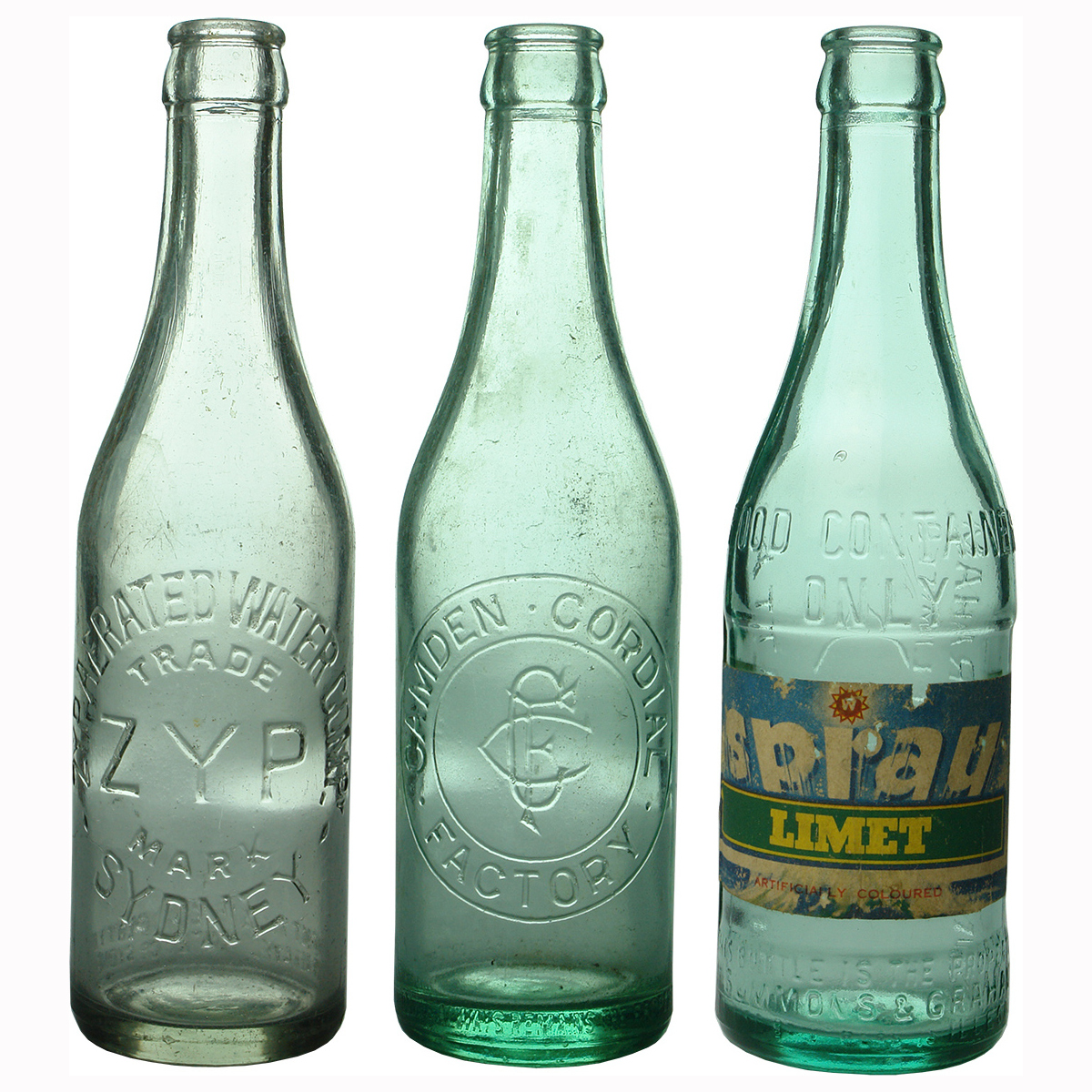 3 Crown Seals: Zyp Aerated Water Co, Sydney; Camden Cordial Factory; Summons & Graham Pty Ltd, Parramatta. (New South Wales)