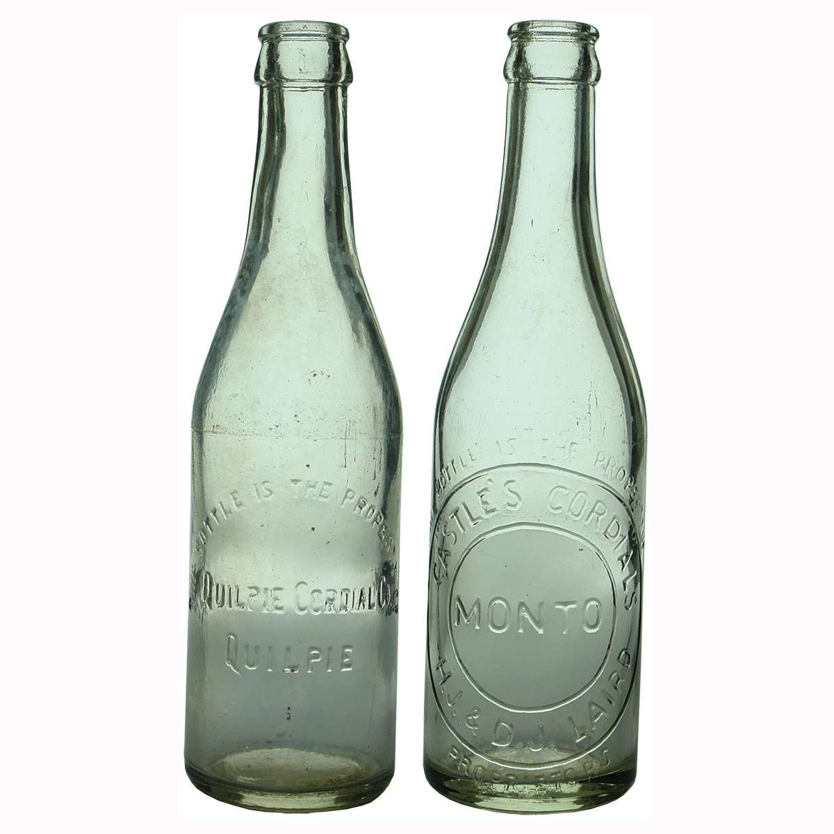 2 Crown Seals: Quilpie Cordial Co; Castles Cordials Monto, Laird. (Queensland)