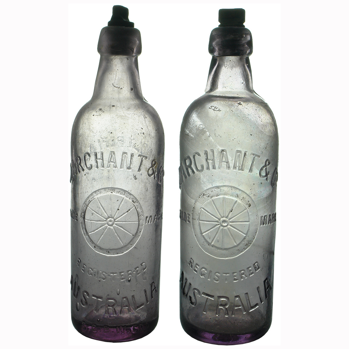 2 Internal Threads: Marchant & Co Australia. Sydney Glass Bottle Co. Amethyst.