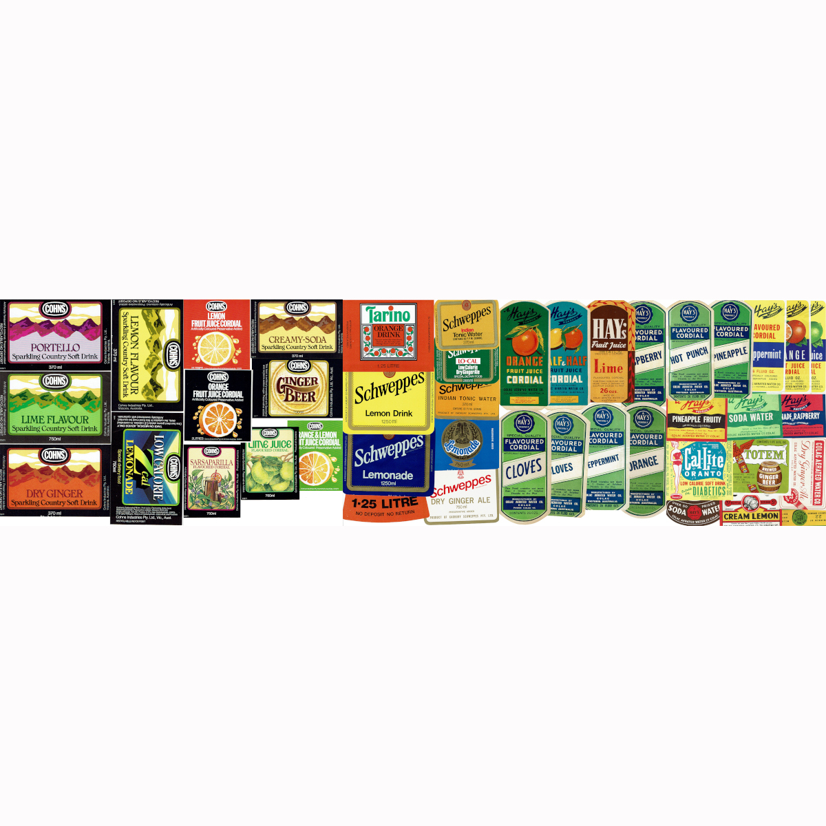 43 Soft Drink labels: Cohns; Schweppes; Hays Colac Aerated Water Co.