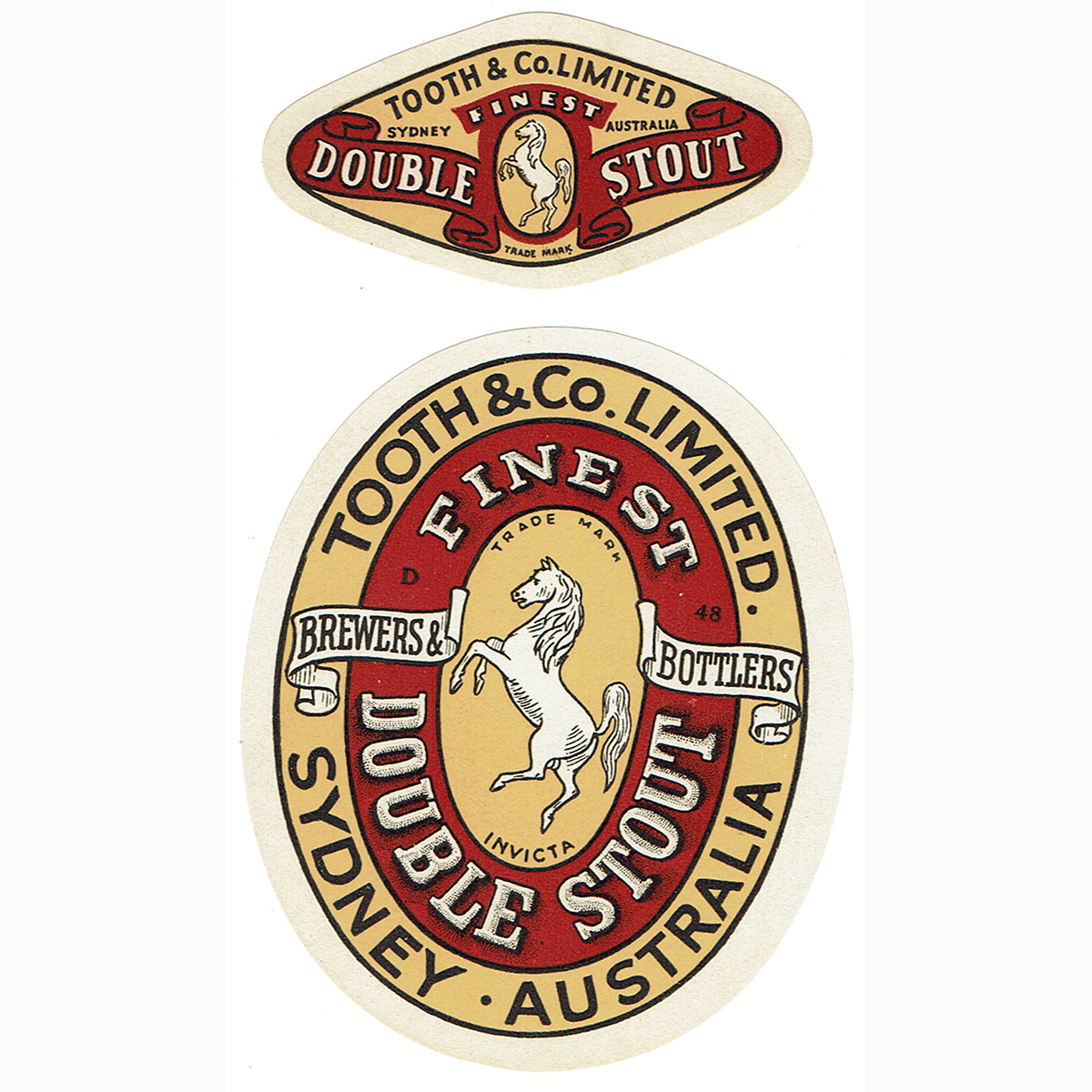 Labels. Tooth & Co Finest Double Stout Sydney. Main and Neck Labels. (New South Wales)