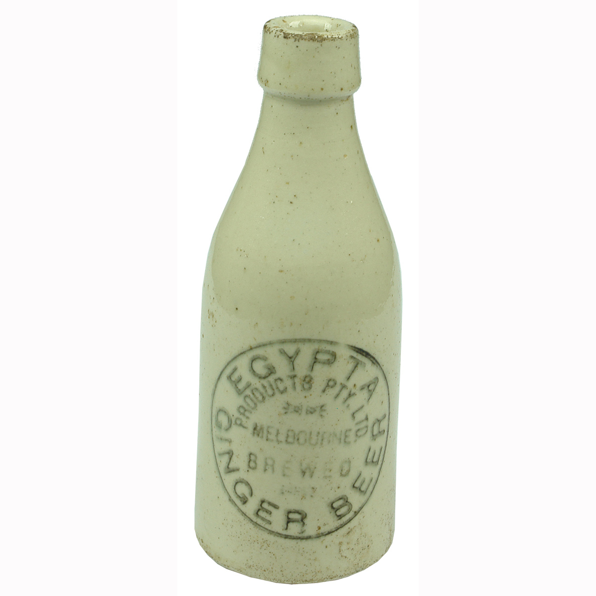 Ginger Beer. Egypta Products Melbourne. Fowler 1922 potters stamp. All White. (Victoria)