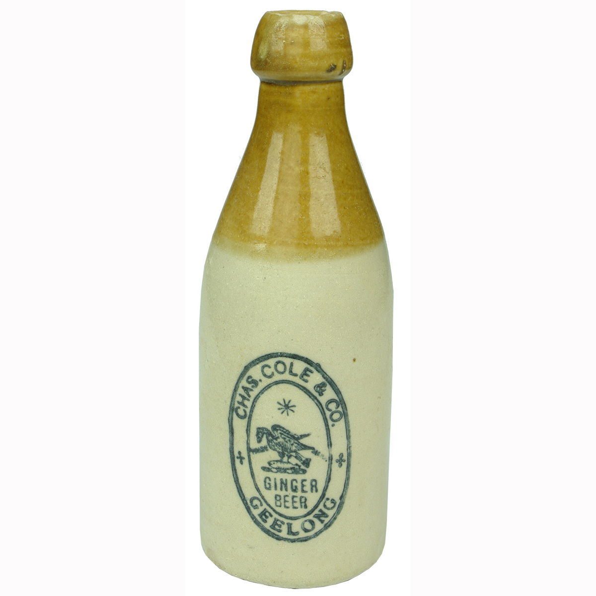 Ginger Beer. Chas Cole Geelong. Heron & Fish. Bendigo Pottery. (Victoria)
