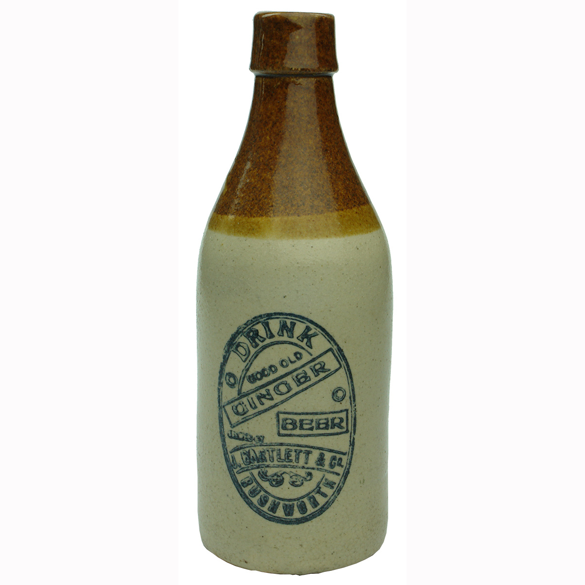 Ginger Beer. J. Bartlett & Co Rushworth. Bendigo Pottery. (Victoria)