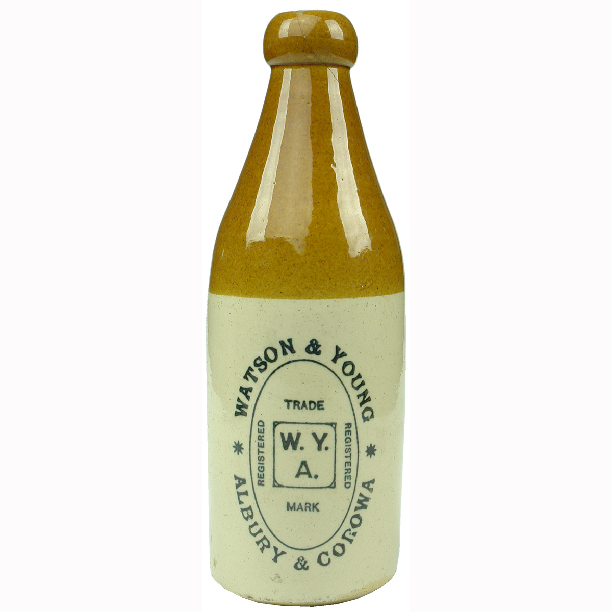 Ginger Beer. Waton & Young, Albury & Corowa. Bourne Denby Pottery. (New South Wales)