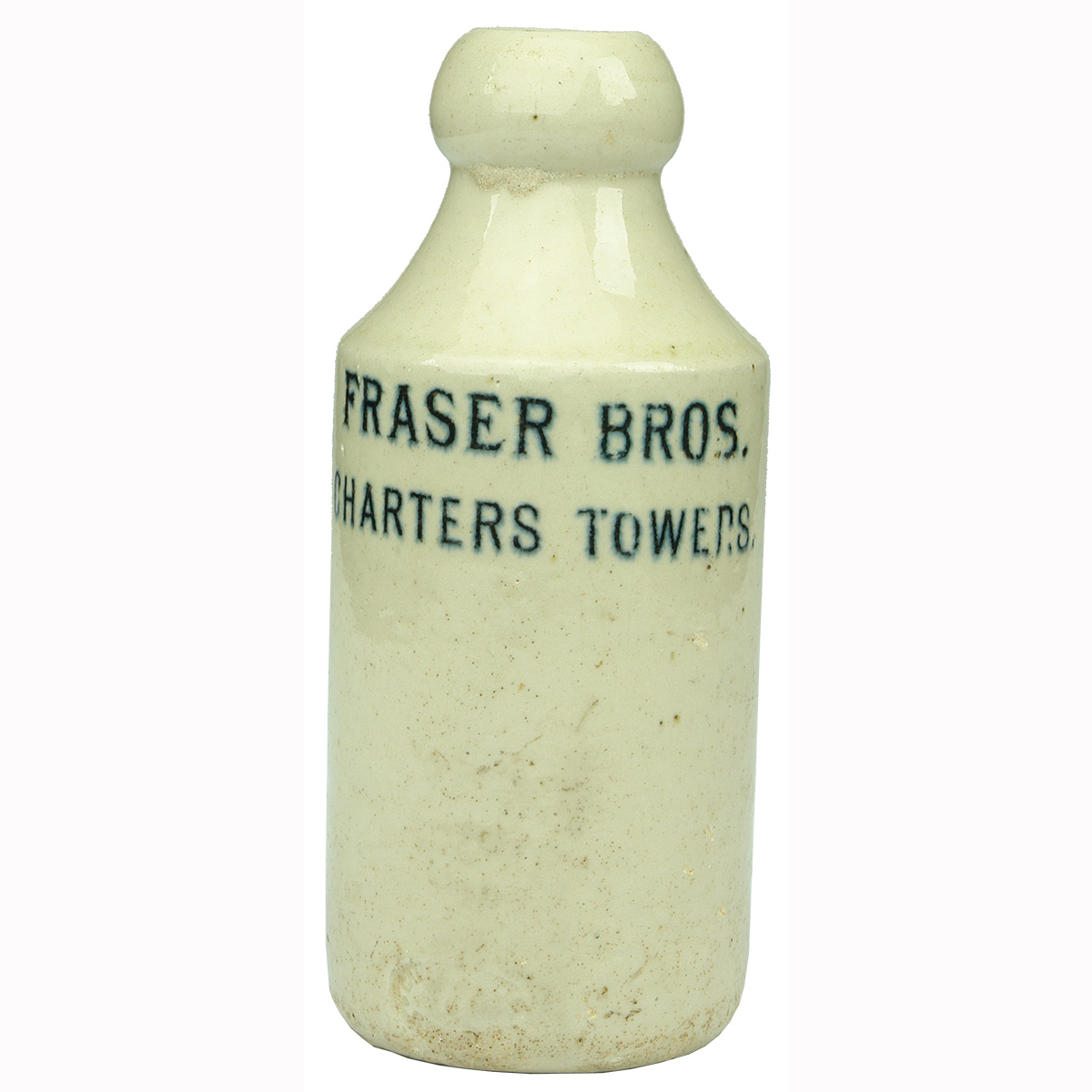 Ginger Beer. Fraser Bros, Charters Towers. Campbellfield Glasgow Pottery. Black Print. (Queensland)